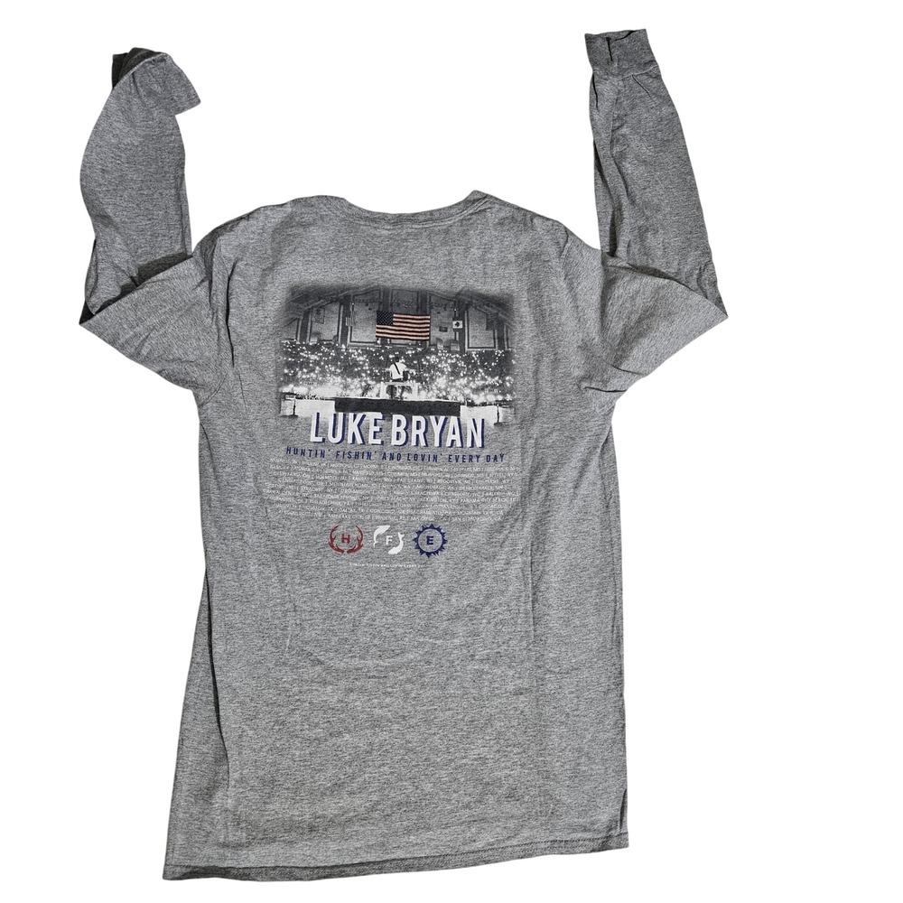 Luke Bryan Huntin Fishin Lovin Every Day Tour Shirt Mens Small Gray Long Sleeve - Picture 4 of 4